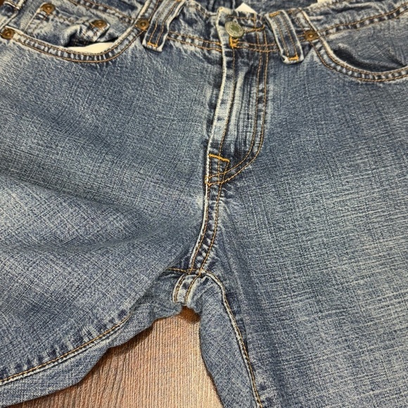 Lucky Brand Dungarees Rancher Flare Wide Leg Blue Jeans Vintage Y2K 25 Short EUC - Picture 4 of 15
